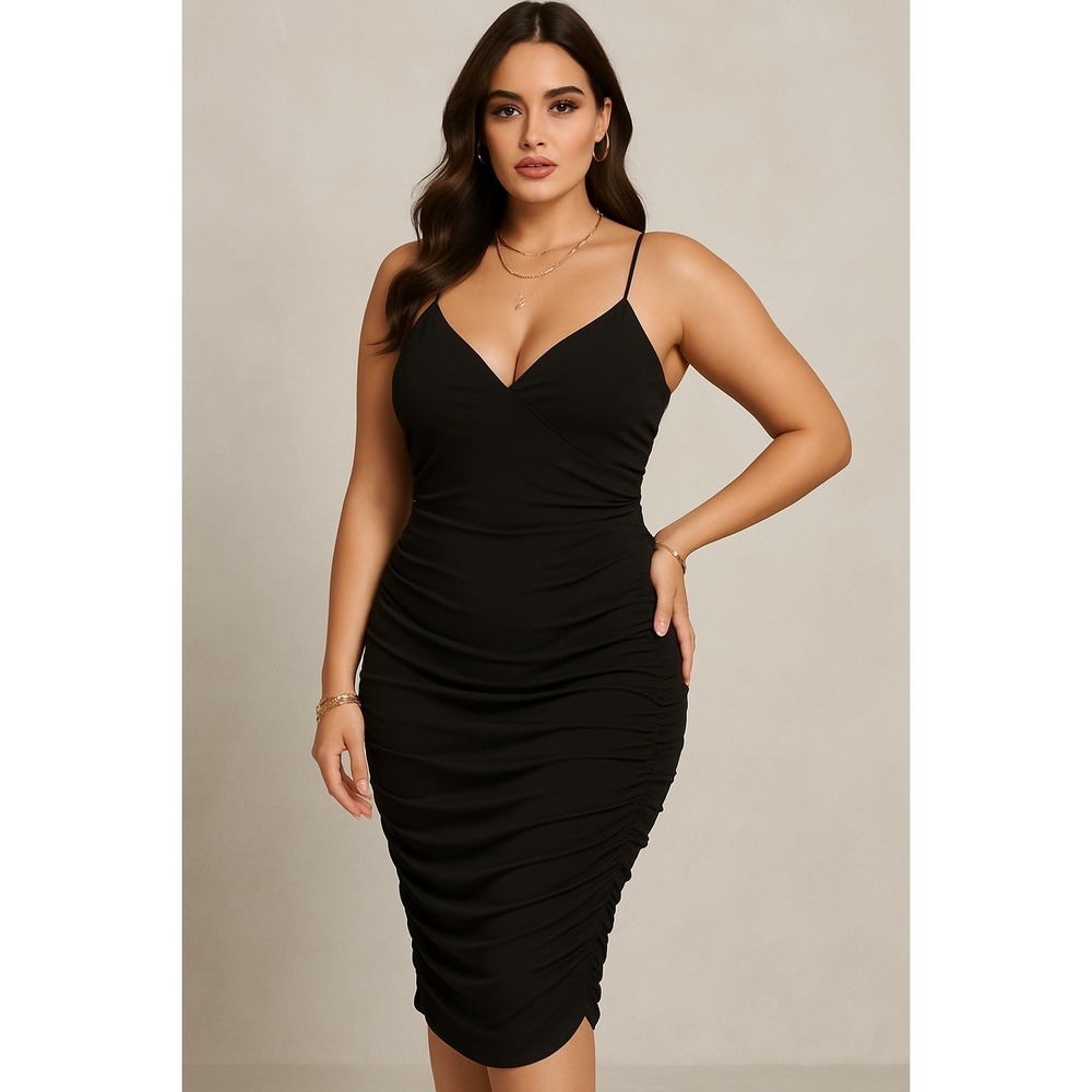 Curlbiuty Black Ruched Bodycon Dress – Size XL (New with Tags)
